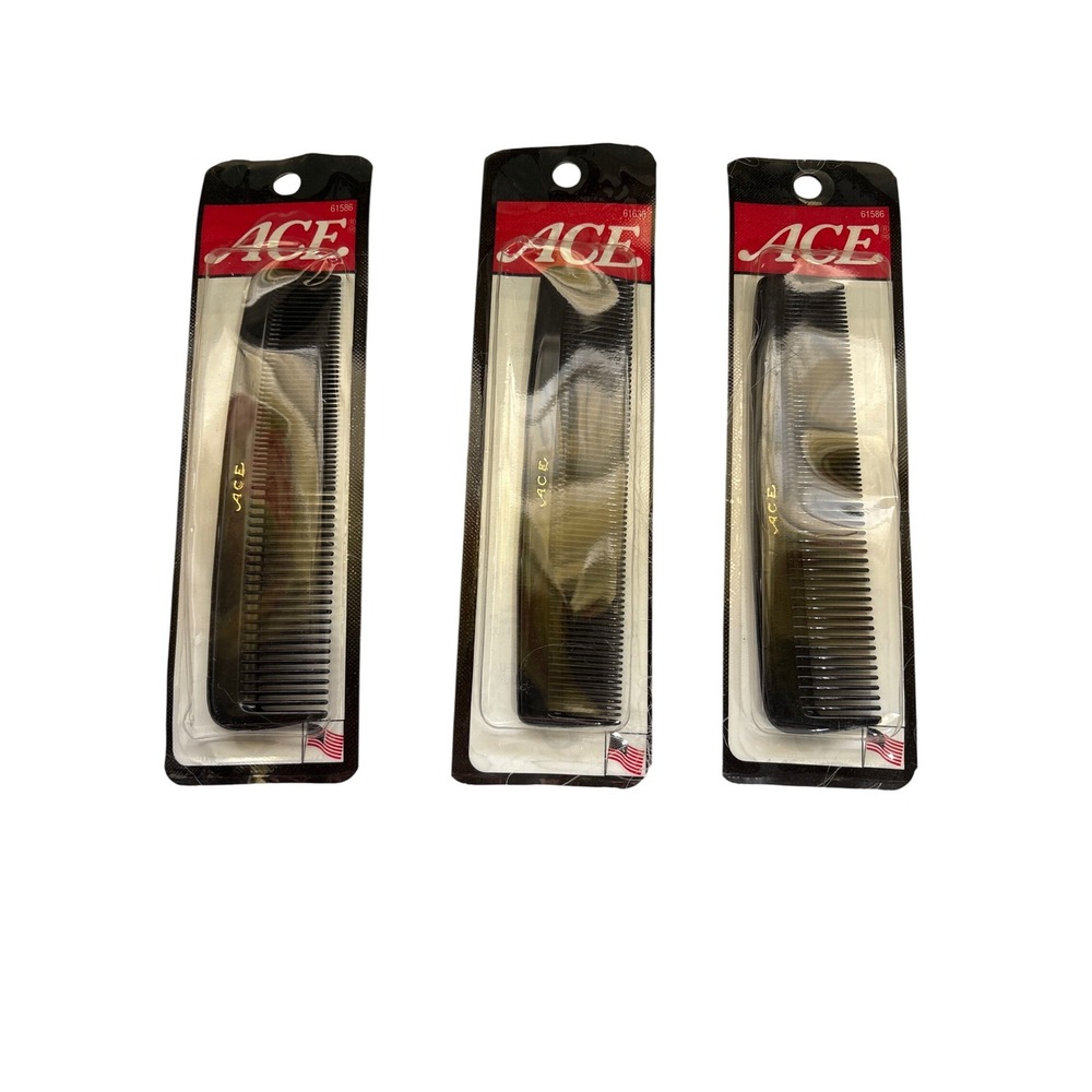 ACE Pocket Comb Bulk Lot of 3 Black Hair Combs Mens Grooming New in Package